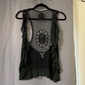 Beautiful sleeveless ruffle cover up with crochet style back